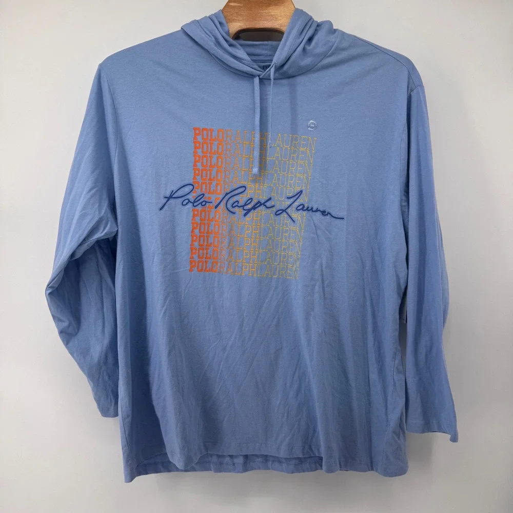 Polo Ralph Lauren Hoodie T-Shirt Mens 3XB Blue Graphic Print Long Sleeve 9622